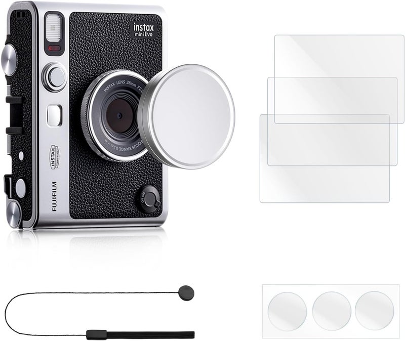 Rieibi غطاء عدسة وواقي شاشة لكاميرا فوجي فيلم إنستكس ميني إيفو، ملحقات لغطاء عدسة فوجي إنستكس ميني إيفو مع حبل مضاد للفقد وواقي شاشة LCD + فيلم عدسة PET - Image 1